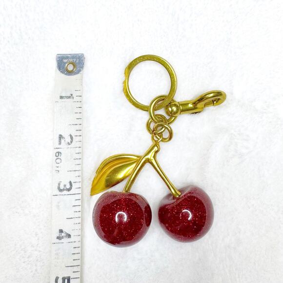 CHERRY Bag Charm Gold & Red Sparkle Purse Keychain Bag Accessory Gift NEW - Picture 4 of 6